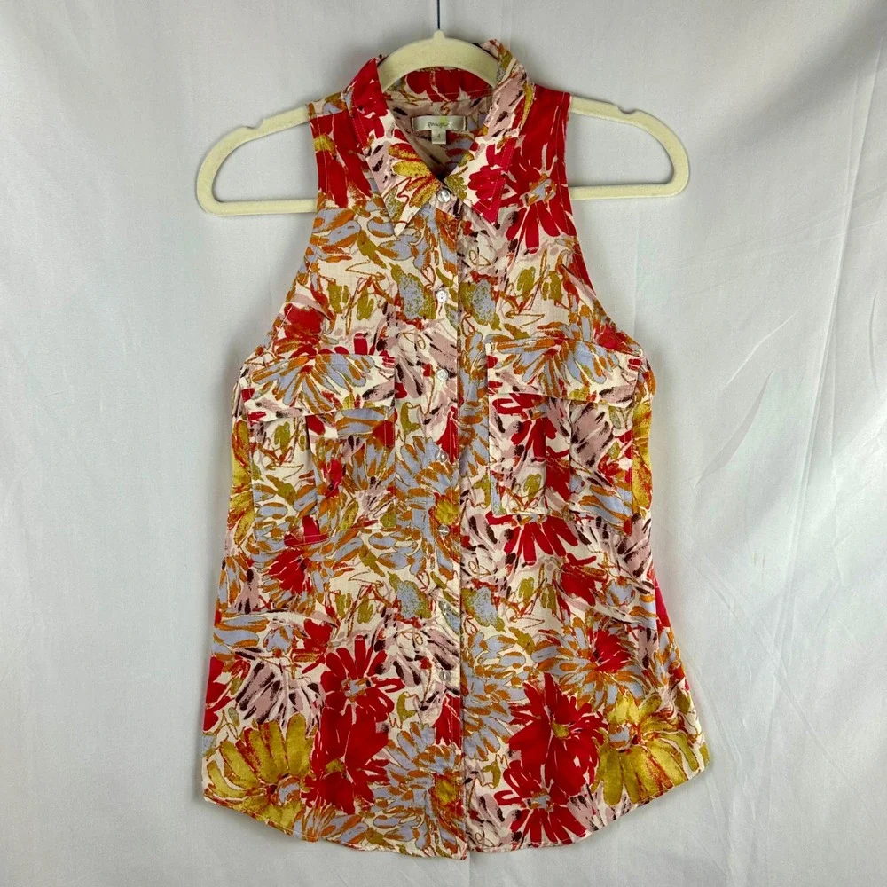 Porridge‎ Anthropologie Floral Sleeveless Collared Button Up Shirt Womens Size 4 - Picture 2 of 8